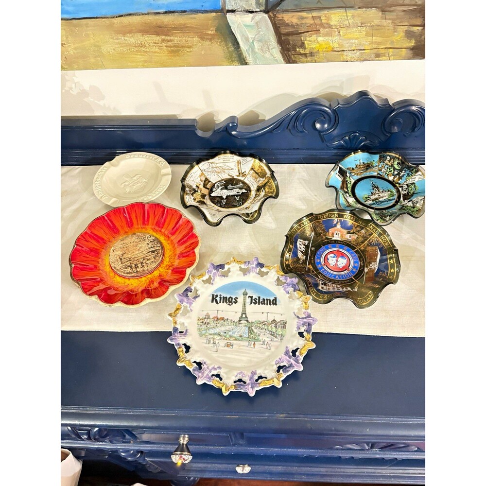 Vintage Souvenir Ceramic Ashtray Lot Walt Disney World Kings Island Michigan